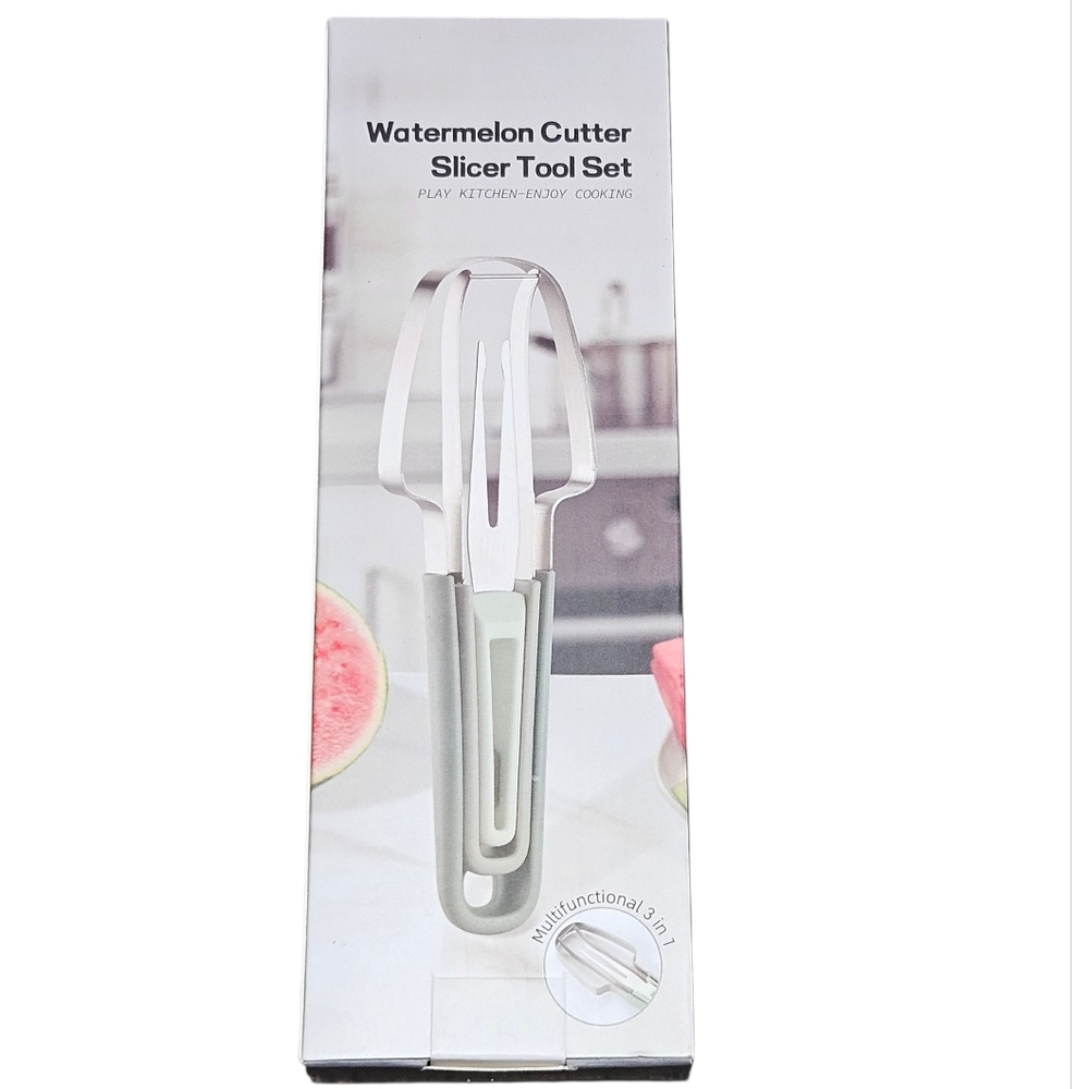 3-in-1 Watermelon Cutter Slicer Tool Set – Stainless Steel, New In Box